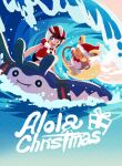  1girl :d ^_^ alolan_raichu bare_arms christmas closed_eyes clothed_pokemon commentary_request day elizabeth_(tomas21) eyelashes grey_eyes hat helmet highres mantine open_mouth outdoors pokemon pokemon_(creature) pokemon_(game) pokemon_usum red_headwear red_vest riding riding_pokemon santa_hat selene_(pokemon) smile surfing vest water waves 