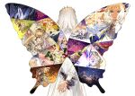  ant armor arms_behind_back artoria_caster_(fate) artoria_pendragon_(fate) aurora_(fate) blanca_(fate) blood bug butterfly caterpillar cernunnos_(fate) coral_(fate) crown death dress emiya_shirou facial_mark fairy_knight_gawain_(fate) fairy_knight_gawain_(first_ascension)_(fate) fairy_wings fate/grand_order fate_(series) fire forehead_mark fox_tail from_behind fujimaru_ritsuka_(male) gareth_(fate) glasses gloves grey_hair hat highres koyanskaya_(fate) long_hair morgan_le_fay_(fate) muryan_(fate) oberon_(fate) percival_(fate) protecting red_hare_(fate) senji_muramasa_(fate) shooting_star staff sword tail tamamo_(fate) tetsushima tristan_(fate) weapon white_background wings 