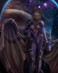  4:5 anthro areola armor artist_logo artist_name blue_eyes blurred_background brown_body brown_breasts brown_fur brown_wings cheek_tuft chiropteran clothed clothing ear_tuft facial_tuft female front_view fur furred_wings head_tuft headgear helmet hi_res himeragoldtail holding_armor holding_headgear holding_helmet holding_object logo looking_at_viewer mammal membrane_(anatomy) membranous_wings midriff navel neck_tuft nipples open_clothing planet red_areola red_nipples smile solo space spacesuit standing tuft wings 