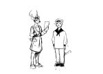  2022 anthro antlers black_and_white cervid deer_admiral_(hladilnik) domestic_cat duo eyewear felid feline felis glasses hi_res hladilnik horn male mammal marine monochrome pinniped sailor sailor_uniform ship&#039;s_catboy_(hladilnik) walrus 