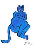  2022 anthro blue_body breasts butt cartoon_network felid feline female garafi looking_at_viewer mammal nicole_watterson nude open_mouth pawpads solo the_amazing_world_of_gumball 
