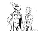  2022 anthro antlers black_and_white cervid clothed clothing covering covering_self deer_admiral_(hladilnik) domestic_cat duo felid feline felis flaccid fur genitals hi_res hladilnik horn humanoid_genitalia humanoid_penis male male/male mammal marine monochrome nude open_clothing open_shirt open_topwear penis pinniped ship&#039;s_catboy_(hladilnik) shirt shy sketch striped_body striped_fur stripes topwear walrus 