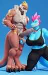  2022 3d_(artwork) anthro ball_grab balls big_balls big_breasts big_penis blue_body blue_eyes breasts camel_toe cassard_(haxton) cleavage clothed clothing connivingrat digital_media_(artwork) duo eyes_closed female feraligatr foreskin fossil_pok&eacute;mon generation_2_pokemon generation_6_pokemon genitals hi_res huge_breasts kneeling male male/female muscular muscular_anthro muscular_male nintendo nude open_mouth penis pokemon pokemon_(species) simple_background smile standing tyrantrum video_games yuki_(evov1) yukigatr_(evov1) 