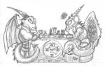  annoyed anthro board_game chess clock dragon duo female glaring graphite_(artwork) impatient low_res male monochrome pencil_(artwork) pensive playing reddragonkan traditional_media_(artwork) 