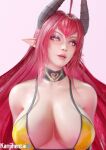  big_breasts breasts cleavage close-up clothed clothing collar demon demon_humanoid elf female hair hi_res horn horned_humanoid humanoid humanoid_pointy_ears kanjihentai looking_at_viewer red_eyes red_hair sinia solo succubus 