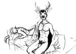 2022 after_sex after_sex_smoking anthro antlers bed black_and_white cervid deer_admiral_(hladilnik) domestic_cat duo felid feline felis furniture hi_res hladilnik horn lying male male/male mammal marine monochrome on_bed pinniped pubes ship&#039;s_catboy_(hladilnik) sitting sitting_on_bed sketch sleeping smoking smoking_cigarette walrus 