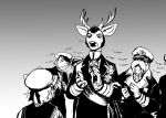  2022 admiral anthro antlers cervid clapping crowd deer_admiral_(hladilnik) domestic_cat felid feline felis gradient_background greyscale group hi_res hladilnik horn male mammal marine monochrome pinniped ship&#039;s_catboy_(hladilnik) simple_background walrus 