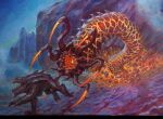  absurdres acrylic_paint_(medium) creature fire highres magic:_the_gathering manuel_castanon molten_rock monster no_humans official_art oil_painting_(medium) outdoors painting_(medium) traditional_media worm 