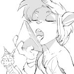  1:1 2022 activision akunim anthro black_and_white bodily_fluids cervid clothed clothing digital_drawing_(artwork) digital_media_(artwork) dragon duo elora eyes_closed faun_(spyro) female feral fur gem greyscale hair horn leaf_clothing licking male male/female mammal monochrome open_mouth plant reptile scales scalie shaded sketch spyro spyro_reignited_trilogy spyro_the_dragon sweat sweatdrop teeth tongue tongue_out topwear video_games western_dragon wings 