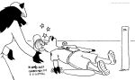  anthro ball baseball_(ball) baseball_bat bat_(object) black_and_white canid canine canis cervid clothed clothing duo female footwear fur hooves lying male mammal monochrome on_back shoes sleeping tegerio whiskers wolf 