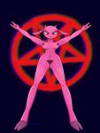  3:4 anthro bovid breasts caprine corruptedcartoonist female fur goat hi_res hooves horn judas_and_jesus looking_at_viewer looking_down mammal mary_magdalene nipples nude pentagram pink_body pink_fur pubes pubes_exposed solo wide_hips 