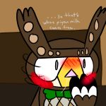  1:1 2022 animal_crossing anthro avian bird blathers_(animal_crossing) blush bow_tie brown_body dialogue english_text green_bow_tie nintendo open_mouth owl randomacman solo text video_games 