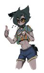  anthro black_sclera bottomwear clothed clothing fan_character hair half_body hi_res hotpants hybrid male mammal organs shaded shorts simple_background simple_shading sketch smile solo stomach young 