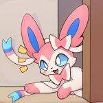  ambiguous_gender eeveelution feral generation_6_pokemon hi_res inside looking_at_viewer lying nintendo open_mouth park_horang paws pokemon pokemon_(species) smile solo sylveon video_games 