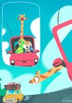  2022 anthro avian bird car clothed clothing day digital_media_(artwork) driving felid fur giraffe giraffid hydrabb kiwi_(bird) lion mammal open_mouth outside pantherine ratite vehicle yellow_body yellow_fur 