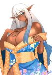  asian_clothing big_breasts breasts cleavage clothed clothing dark_body dark_skin east_asian_clothing elf female hi_res huge_breasts humanoid japanese_clothing kimono luvon not_furry solo 