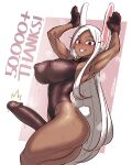  1girl animal_ears black_gloves boku_no_hero_academia bunny_pose dark-skinned_female dark_skin erection futanari gloves highleg highres impossible_clothes impossible_leotard large_penis leotard long_hair mirko nicecream penis rabbit_ears rabbit_girl rabbit_tail sleeveless_turtleneck_leotard solo tail toned uncensored very_long_hair white_hair 