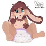 ambiguous_gender anthro areola breast_grab breasts brown_body brown_fur brown_hair clothed clothing diaper digital_media_(artwork) fur hair hand_on_breast hi_res infantilism lagomorph lepi leporid looking_at_viewer lop_(star_wars_visions) mammal mynka nipples open_mouth rabbit simple_background solo spread_legs spreading star_wars star_wars_visions wearing_diaper white_diaper 