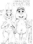  2022 3_toes 4_fingers anthro asthexiancal barely_visible_genitalia barely_visible_pussy bonnie_hopps breasts claws clothing dialogue disney duo english_text feet female fingers fur genitals hand_holding hat hat_only headgear headgear_only headwear headwear_only hindpaw humanoid_hands husband_and_wife lagomorph leporid male male/female mammal married_couple mature_anthro mature_female mature_male mostly_nude navel nipples nude paws penis pussy rabbit signature standing stu_hopps text toe_claws toes traditional_media_(artwork) zootopia 