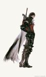  armor boots cape clive_rosfield copyright final_fantasy final_fantasy_xvi from_side full_body highres official_art simple_background solo square_enix standing sword takahashi_kazuya weapon weapon_on_back 