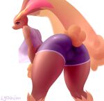  2022 anthro arched_back bent_over biped black_sclera bottomwear breasts brown_body brown_fur butt clothing crop_top digital_media_(artwork) female fur generation_4_pokemon hi_res lopunny lyahim multicolored_body multicolored_fur nintendo pokemon pokemon_(species) shirt shorts simple_background solo tan_body tan_fur topwear two_tone_body two_tone_fur video_games white_background 