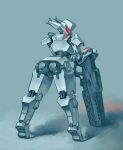  ass assault_visor drawfag english_commentary from_behind glowing grey_background gun highres holding holding_gun holding_weapon looking_back mecha no_humans original robot shadow solo weapon 