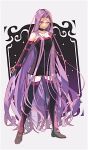  1girl black_dress black_footwear black_sleeves boots breasts cleavage collarbone detached_sleeves dress facial_mark fate/hollow_ataraxia fate/stay_night fate_(series) forehead_mark full_body isagiyo long_hair long_sleeves medium_breasts medusa_(fate) medusa_(rider)_(fate) purple_eyes purple_hair short_dress solo strapless strapless_dress thigh_boots very_long_hair 