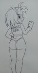  2022 absurd_res accessory amy_rose anthro blush butt clothing embarrassed eulipotyphlan female fist headband hedgehog hi_res mammal monochrome perrox rear_view sega sleeveless solo sonic_the_hedgehog_(series) standing thong traditional_media_(artwork) underwear 