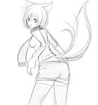  animal_ears animal_tail female girl monochrome muki_home scarf tail 