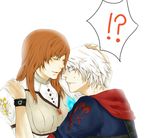  !? 1boy 1girl bracelet capcom couple devil_may_cry devil_may_cry_4 dress eyes_closed female jewelry kamensan kyrie long_hair male nero nero_(devil_may_cry) orange_hair short_hair white_hair 