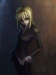  aya_brea blonde_hair dress_shirt female gradient gradient_background green_eyes long_hair pants parasite_eve shirt solo winrei 