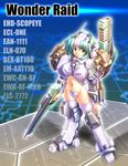  armored_core armored_core_2_another_age breasts cannon green_hair gun gunner-l large_breasts mecha_musume navel red_eyes rifle solo weapon wonder_raid 