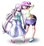  2girls dress gray_greed green_eyes long_hair multiple_girls original pink_hair purple_hair skirt very_long_hair 