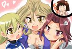  4girls akiza_izinski blush breasts cleavage izayoi_aki kujaku_mai mazaki_anzu multiple_girls obelisk_blue_uniform smile tenjouin_asuka wink yu-gi-oh! yugioh_5d&#039;s yugioh_gx yuri yuu-gi-ou_5d's yuu-gi-ou_duel_monsters yuu-gi-ou_gx 