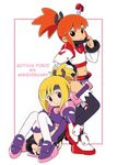  blonde_hair capcom gotcha_force head_band headband knight kurokawa_usagi ninja red_hair skirt sword umihara_mana weapon 