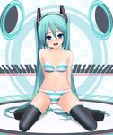  blush bra eto hatsune_miku head_set lingerie panties strapless_bra striped striped_bra striped_panties underwear vocaloid 