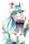  ahoge aqua_hair armband armbands blue_hair breasts elf garter garters jewelry long_hair necklace panties pointy_ears small_breasts thighhighs underwear 