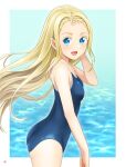  1girl absurdres blonde_hair blue_eyes blue_one-piece_swimsuit breasts commentary_request competition_school_swimsuit cowboy_shot highres kofune_ushio long_hair looking_at_viewer nao_suke school_swimsuit small_breasts smile solo summertime_render swimsuit very_long_hair 