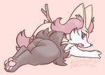  2022 4_toes anthro blasticussaturn braixen butt claws digital_media_(artwork) feet female fingers fur generation_6_pokemon hi_res inner_ear_fluff looking_at_viewer looking_back mammal nintendo open_mouth pawpads pokemon pokemon_(species) rear_view signature simple_background snaggle_tooth solo toe_claws toes tongue tuft video_games 