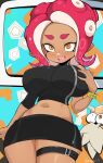  1boy 1girl agent_8_(splatoon) breasts cap&#039;n_cuttlefish dark-skinned_female dark_skin highres jellcaps large_breasts navel octarian open_mouth splatoon_(series) splatoon_2 suction_cups tentacle_hair thighhighs thighs 