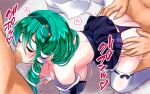  1girl 2boys ass ass_grab back bangs blush breasts censored closed_eyes clothing_aside commentary_request detached_sleeves feet_out_of_frame fellatio frog_hair_ornament green_hair green_hairband group_sex hair_between_eyes hair_ornament hair_tubes hairband kochiya_sanae large_breasts long_hair miniskirt mmf_threesome mosaic_censoring multiple_boys nipples open_mouth oral panties panties_aside penis print_skirt purple_panties purple_skirt pussy_juice_stain ribbon-trimmed_thighhighs sex single_sidelock skirt snake_hair_ornament solo_focus spitroast sweat thighhighs threesome touhou underwear vaginal white_thighhighs yamaguchi_yuu 