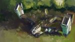  aircraft canopy_(aircraft) english_commentary from_above grass highres mike_doscher military military_vehicle no_humans original revision solo thrusters tree vehicle_focus vtol 