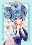  &gt;_o 1girl aqua_hair aqua_nails armpit_crease bare_shoulders bent_over black_sleeves blue_bow blue_eyes blue_necktie bow character_name cinnamiku cinnamoroll clenched_hands collared_shirt detached_sleeves diagonal_stripes dot_nose double_bun edward-el fingernails hair_between_eyes hair_bow hair_bun hands_up hatsune_miku headset heart heart_background highres lace_border light_blue_background looking_at_viewer necktie one_eye_closed outline own_hands_together parted_lips sanrio shiny shiny_hair shirt sidelocks simple_background sleeveless sleeveless_shirt solo striped striped_background tie_clip updo upper_body vocaloid white_outline white_shirt wide_sleeves 