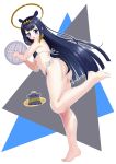  1girl 2000s_(style) ball bangs barefoot beachball bikini black_bikini black_hair blue_eyes blunt_bangs blush commentary_request dated flat_chest from_side full_body gradient_hair halo hands_up highres holding holding_ball hololive hololive_english innertube misril mole mole_under_eye multicolored_hair ninomae_ina&#039;nis open_mouth orange_hair pointy_ears side-tie_bikini_bottom sidelocks signature simple_background solo standing standing_on_one_leg straight_hair swimsuit takodachi_(ninomae_ina&#039;nis) tentacle_hair tentacles twitter_username virtual_youtuber 