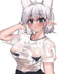  absurdres auraaa blush highres looking_at_viewer lorel_(auraaa) original owl_girl see-through shiny shiny_skin towel wet wet_clothes white_hair wiping_sweat 