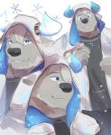  anthro bigfoot_(tas) blue_eyes bovid bovine brown_body brown_fur cattle clothing david_rrigel fur hair hi_res hood hoodie horn jacket lifewonders looking_at_viewer male mammal multiple_images smile solo tokyo_afterschool_summoners topwear video_games white_hair 