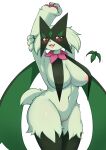  anthro blush breasts female generation_9_pokemon genitals green_body hi_res looking_at_viewer meowscarada nintendo open_mouth pokemon pokemon_(species) purple_eyes pussy shano_541 solo thick_thighs video_games 