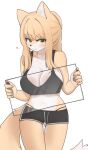  2022 against_surface anthro blush bottomwear bra breast_squish breasts canid canine cleavage clothed clothing digital_media_(artwork) female female_anthro fox fur glass hair hi_res holding_object kemono korfiorano looking_at_viewer mammal on_glass rebekah shorts solo sports_bra squish underwear 