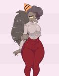  anthro ather_os clothed clothing crossgender dinosaur feathered_wings feathers female goodbye_volcano_high grey_body half_shaved_head hi_res long_snout naser_(gvh) orange_eyes pterodactylus pterosaur reptile scalie simple_background snoot_game_(fan_game) snout solo thick_thighs video_games white_background wide_hips wings 
