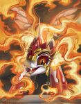  2022 armor brdte clothing crown daybreaker_(mlp) digital_media_(artwork) equid equine eyelashes feathered_wings feathers female feral fire flaming_hair footwear friendship_is_magic gem hasbro hi_res horn mammal my_little_pony pseudo_hair red_sclera sharp_teeth shoes smile solo teeth white_body white_feathers winged_unicorn wings yellow_eyes 